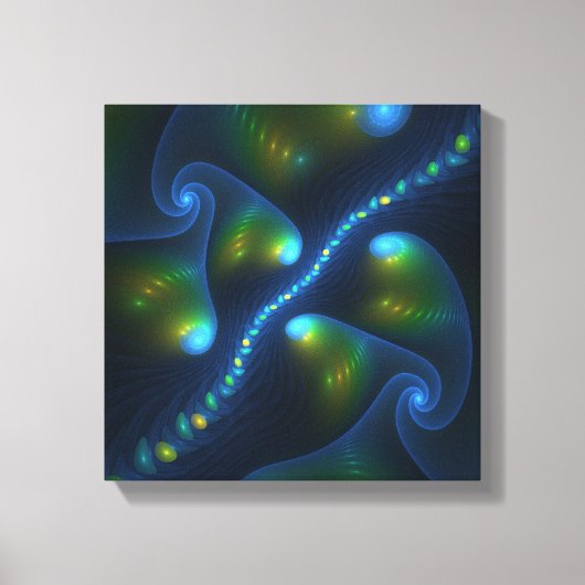 Fantasy Lights Abstract Blauw Groen Geel Fractal Canvas Afdruk (Voorkant)