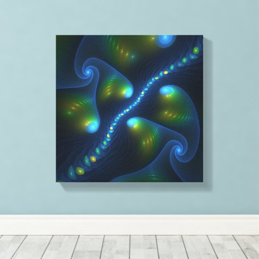 Fantasy Lights Abstract Blauw Groen Geel Fractal Canvas Afdruk (Insitu (Houten vloer))