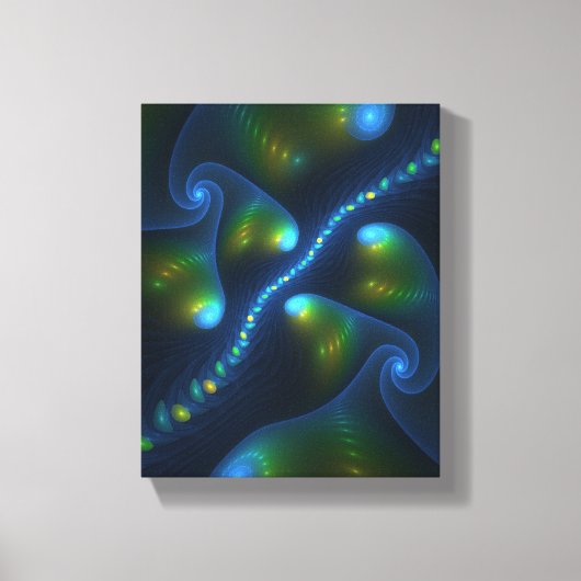 Fantasy Lights Abstract Blauw Groen Geel Fractal Canvas Afdruk (Voorkant)