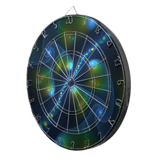 Fantasy Lights Abstract Blauw Groen Geel Fractal Dartbord (Voorkant Rechts)