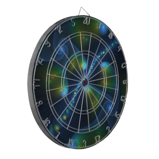 Fantasy Lights Abstract Blauw Groen Geel Fractal Dartbord (Voorkant Links)