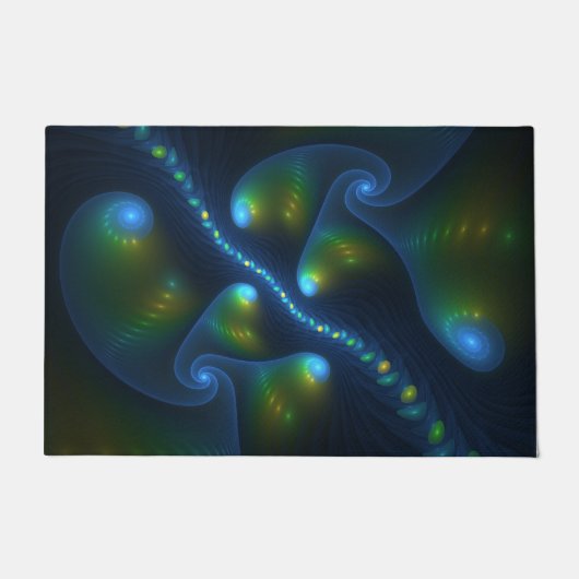 Fantasy Lights Abstract Blauw Groen Geel Fractal Deurmat (Voorkant)