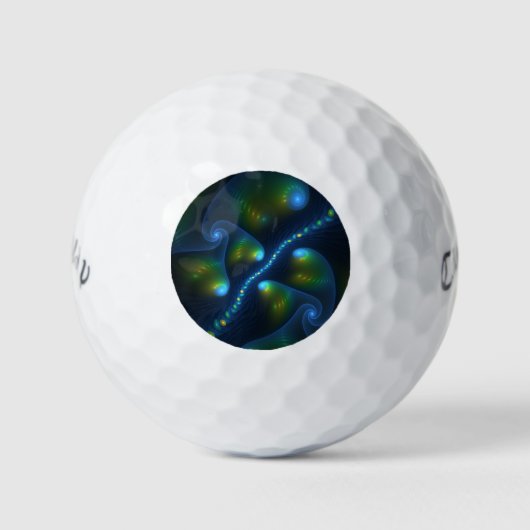 Fantasy Lights Abstract Blauw Groen Geel Fractal Golfballen (Voorkant)