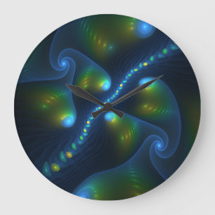 Fantasy Lights Abstract Blauw Groen Geel Fractal Grote Klok