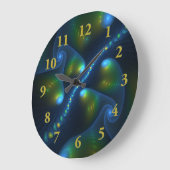 Fantasy Lights Abstract Blauw Groen Geel Fractal Grote Klok (Hoek)