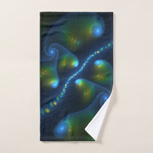 Fantasy Lights Abstract Blauw Groen Geel Fractal Handdoek (Handdoek)