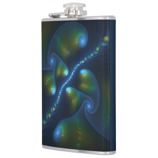 Fantasy Lights Abstract Blauw Groen Geel Fractal Heupfles (Links)