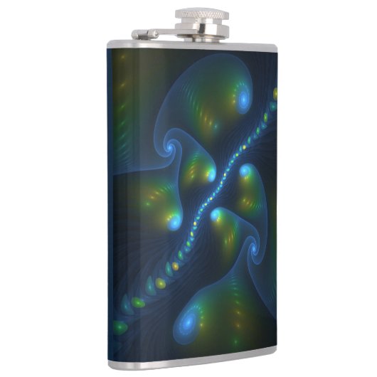 Fantasy Lights Abstract Blauw Groen Geel Fractal Heupfles (Rechts)