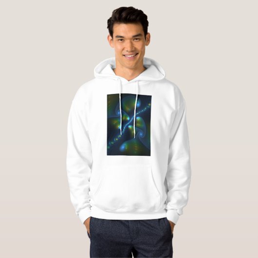 Fantasy Lights Abstract Blauw Groen Geel Fractal Hoodie (Voorkant volledig)