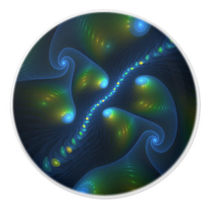 Fantasy Lights Abstract Blauw Groen Geel Fractal Keramische Knop