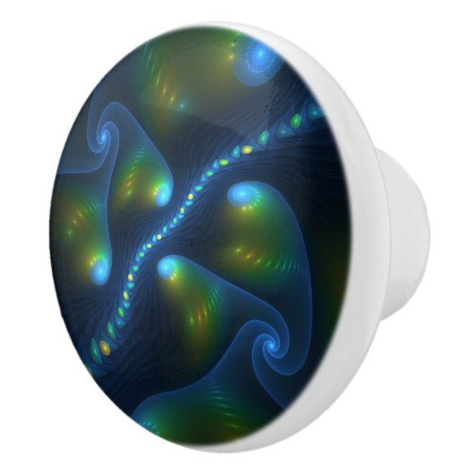Fantasy Lights Abstract Blauw Groen Geel Fractal Keramische Knop (Rechts)