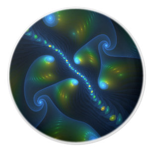 Fantasy Lights Abstract Blauw Groen Geel Fractal Keramische Knop
