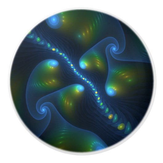Fantasy Lights Abstract Blauw Groen Geel Fractal Keramische Knop (Voorkant)