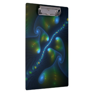 Fantasy Lights Abstract Blauw Groen Geel Fractal Klembord