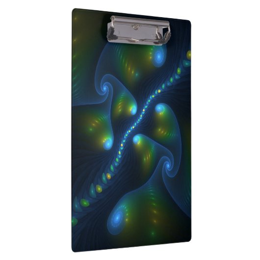 Fantasy Lights Abstract Blauw Groen Geel Fractal Klembord (Rechts)