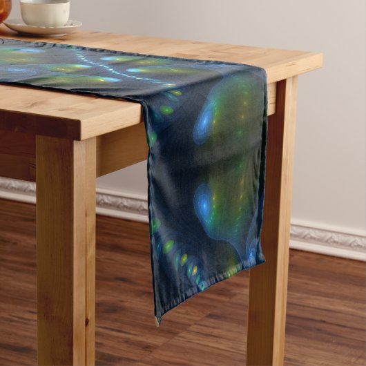 Fantasy Lights Abstract Blauw Groen Geel Fractal Korte Tafelloper (Voorbeeld)