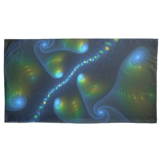 Fantasy Lights Abstract Blauw Groen Geel Fractal Kussensloop (Voorkant)