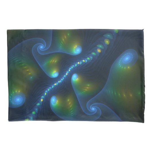 Fantasy Lights Abstract Blauw Groen Geel Fractal Kussensloop (Voorkant)
