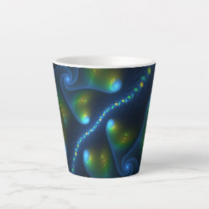 Fantasy Lights Abstract Blauw Groen Geel Fractal Latte Mok