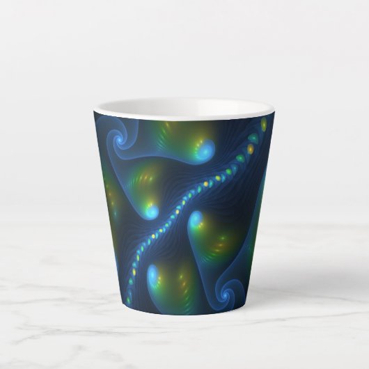 Fantasy Lights Abstract Blauw Groen Geel Fractal Latte Mok (Voorkant)