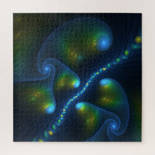 Fantasy Lights Abstract Blauw Groen Geel Fractal Legpuzzel