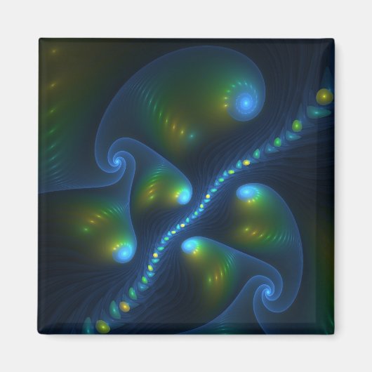 Fantasy Lights Abstract Blauw Groen Geel Fractal Magneet (Voorkant)
