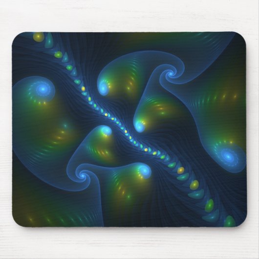 Fantasy Lights Abstract Blauw Groen Geel Fractal Muismat (Voorkant)