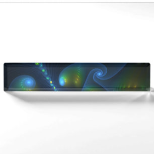 Fantasy Lights Abstract Blauw Groen Geel Fractal Naambordje