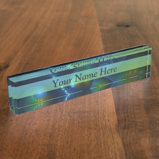 Fantasy Lights Abstract Blauw Groen Geel Fractal Naambordje (Zijkant)