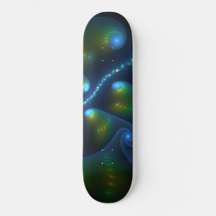 Fantasy Lights Abstract Blauw Groen Geel Fractal Persoonlijk Skateboard