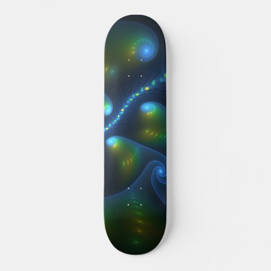 Fantasy Lights Abstract Blauw Groen Geel Fractal Persoonlijk Skateboard (Voorkant)