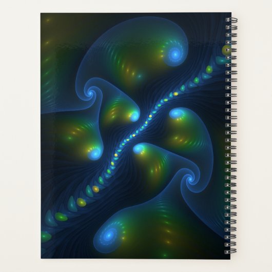 Fantasy Lights Abstract Blauw Groen Geel Fractal Planner (Achterkant)