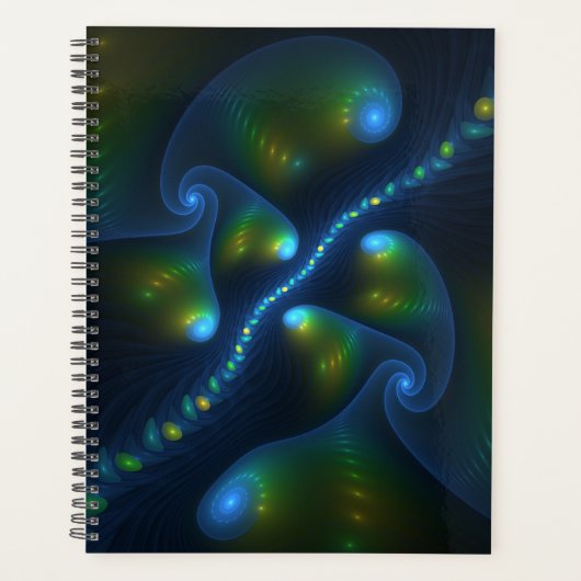 Fantasy Lights Abstract Blauw Groen Geel Fractal Planner (Voorkant)