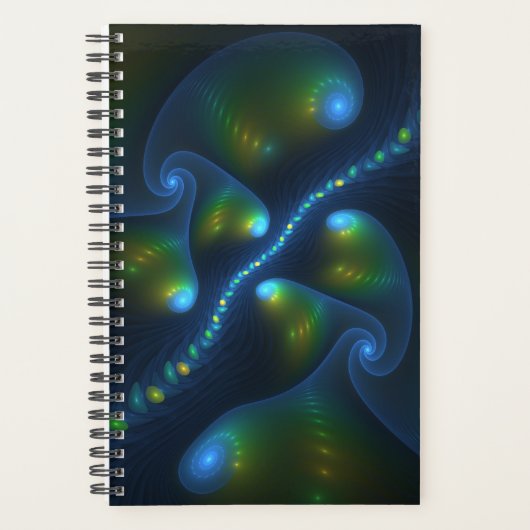 Fantasy Lights Abstract Blauw Groen Geel Fractal Planner (Voorkant)