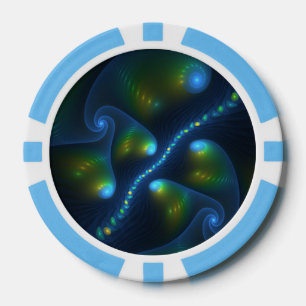 Fantasy Lights Abstract Blauw Groen Geel Fractal Poker Chips