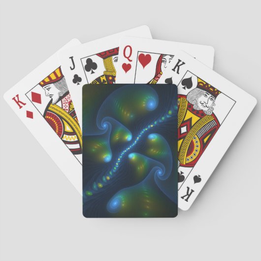 Fantasy Lights Abstract Blauw Groen Geel Fractal Pokerkaarten (Achterkant)