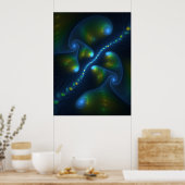 Fantasy Lights Abstract Blauw Groen Geel Fractal Poster (Keuken)