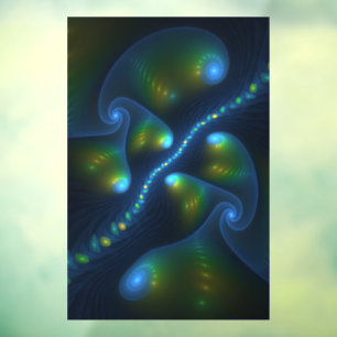 Fantasy Lights Abstract Blauw Groen Geel Fractal Raamsticker