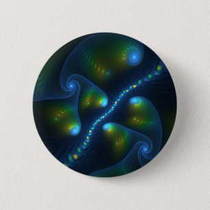 Fantasy Lights Abstract Blauw Groen Geel Fractal Ronde Button 5,7 Cm
