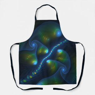 Fantasy Lights Abstract Blauw Groen Geel Fractal Schort