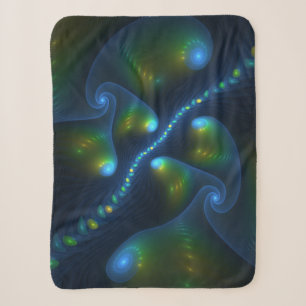 Fantasy Lights Abstract Blauw Groen Geel Fractal Sherpa Deken