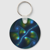 Fantasy Lights Abstract Blauw Groen Geel Fractal Sleutelhanger (Voorkant)