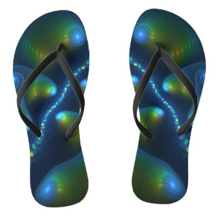 Fantasy Lights Abstract Blauw Groen Geel Fractal Teenslippers