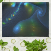 Fantasy Lights Abstract Blauw Groen Geel Fractal Theedoek (Gevouwen)