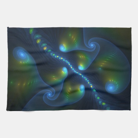 Fantasy Lights Abstract Blauw Groen Geel Fractal Theedoek (Horizontaal)