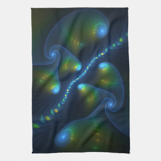 Fantasy Lights Abstract Blauw Groen Geel Fractal Theedoek (Verticaal)