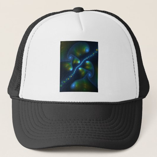 Fantasy Lights Abstract Blauw Groen Geel Fractal Trucker Pet (Voorkant)