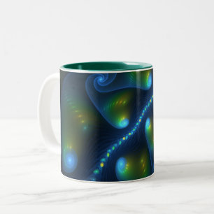 Fantasy Lights Abstract Blauw Groen Geel Fractal Tweekleurige Koffiemok