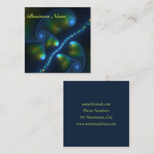 Fantasy Lights Abstract Blauw Groen Geel Fractal Vierkante Visitekaartje (Voorkant / Achterkant)