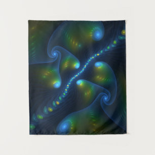 Fantasy Lights Abstract Blauw Groen Geel Fractal Wandkleed
